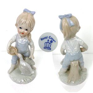 Vintage 1970s - 80s Porcelain Figurine "Girl with Goose" Royal Crown Japan